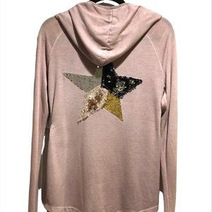 Tempo Paris Light Pink Hooded Cardigan Sweater with Star Detail